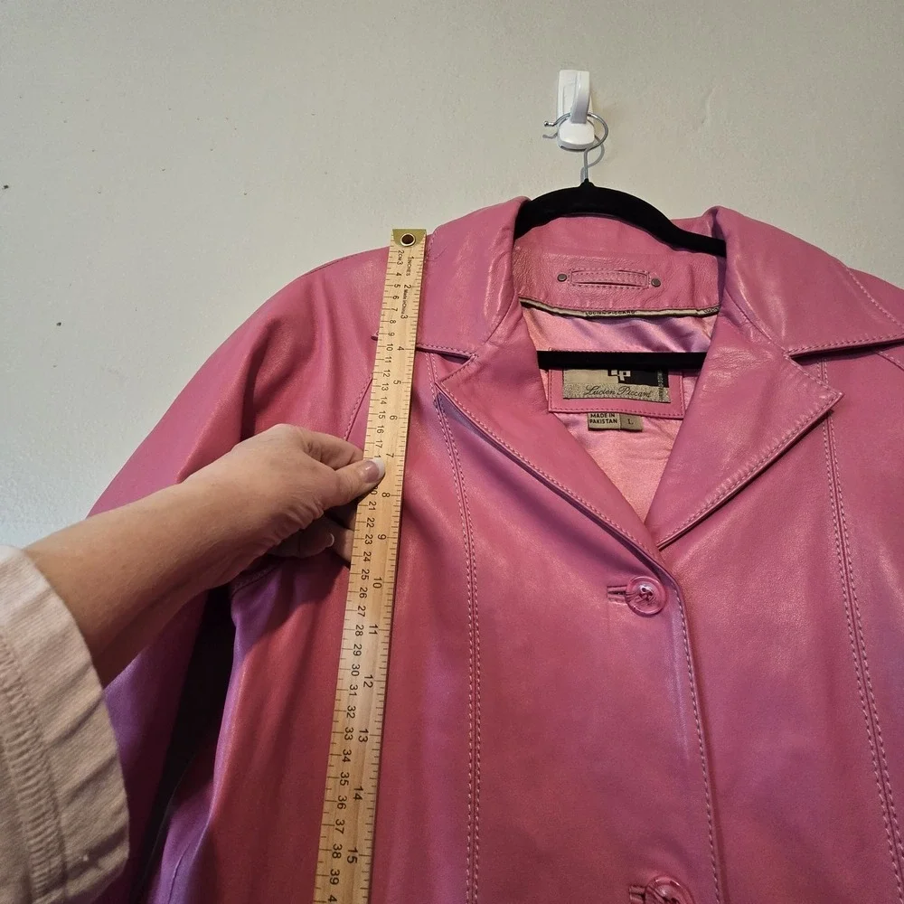 Vintage 90s Y2K Lucien Piccard Leather‎ Trench Coat Women's LG Rosey Pink Boho